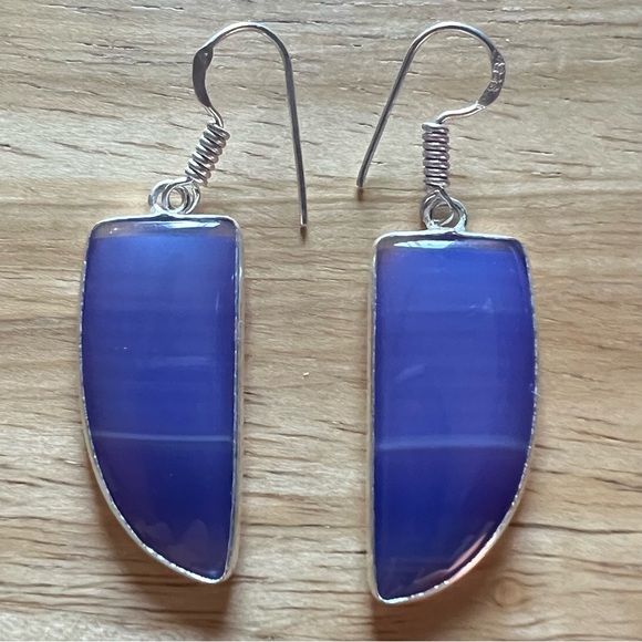 New Purple Bostwana Agate Onyx Silver Overlay Hook Dangle Earrings - Picture 5 of 5